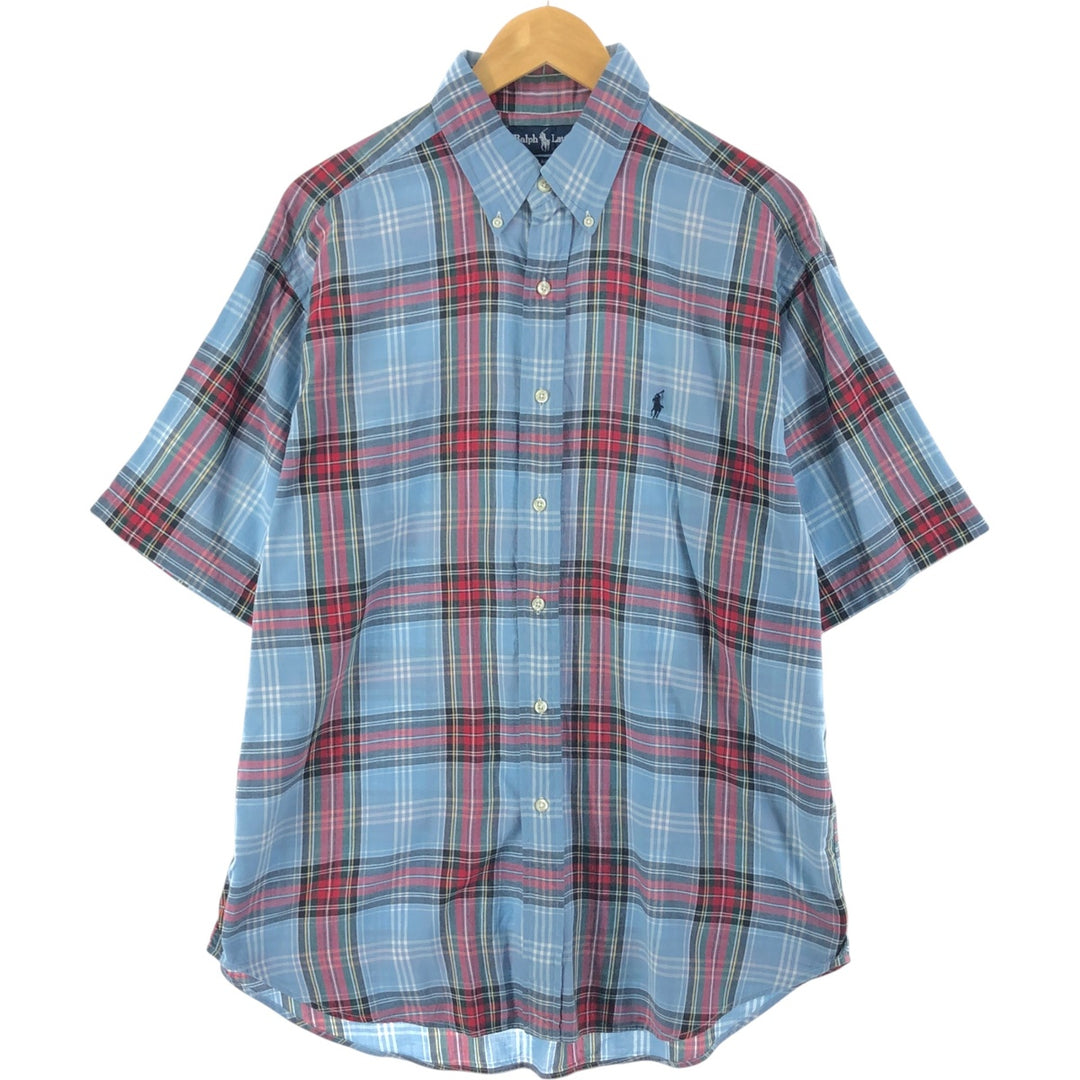 Ralph Lauren BLAKE short sleeve button down check shirt, men's size L cotton Blue type light blue Vintage Second Hand