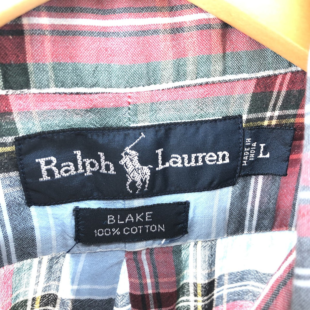 Ralph Lauren BLAKE short sleeve button down check shirt, men's size L cotton Blue type light blue Vintage Second Hand