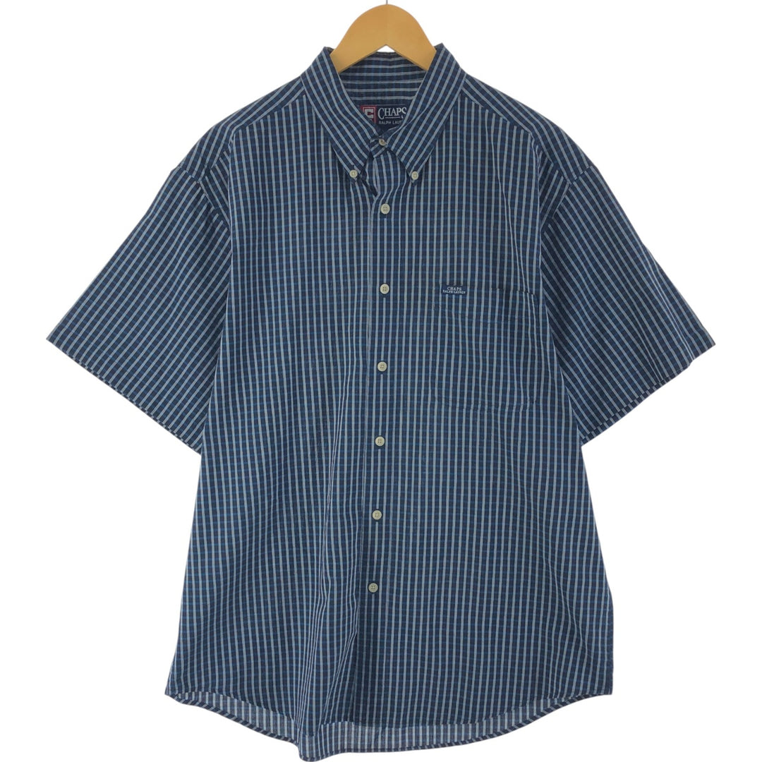 90'S Ralph Lauren CHAPS short sleeve button down check shirt men's size L vintage cotton navy blue type Vintage Second Hand