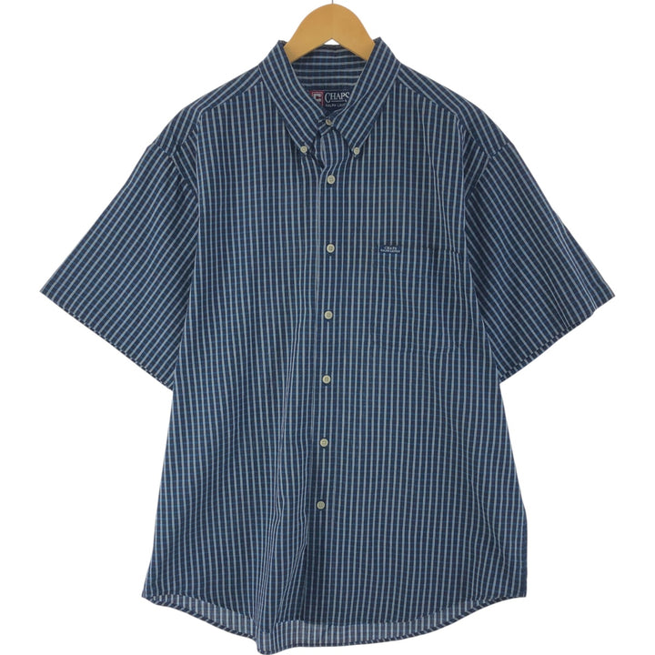 90'S Ralph Lauren CHAPS short sleeve button down check shirt men's size L vintage cotton navy blue type Vintage Second Hand