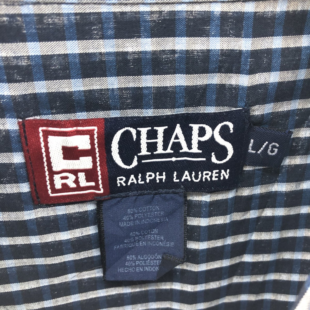 90'S Ralph Lauren CHAPS short sleeve button down check shirt men's size L vintage cotton navy blue type Vintage Second Hand