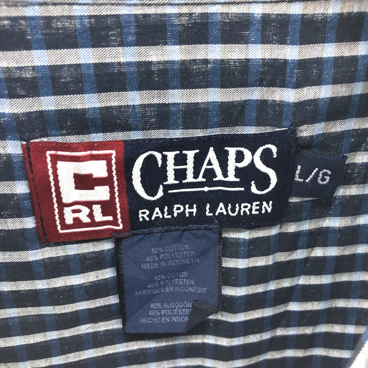 90'S Ralph Lauren CHAPS short sleeve button down check shirt men's size L vintage cotton navy blue type Vintage Second Hand