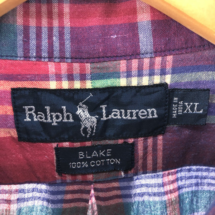 Ralph Lauren BLAKE Madras Check Short Sleeve Button Down Check Shirt Men's XL cotton red type Vintage Second Hand