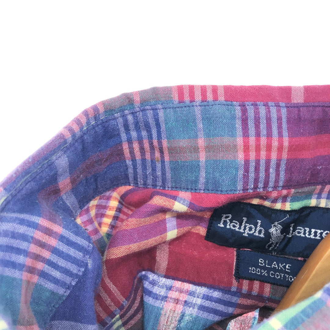 Ralph Lauren BLAKE Madras Check Short Sleeve Button Down Check Shirt Men's XL cotton red type Vintage Second Hand