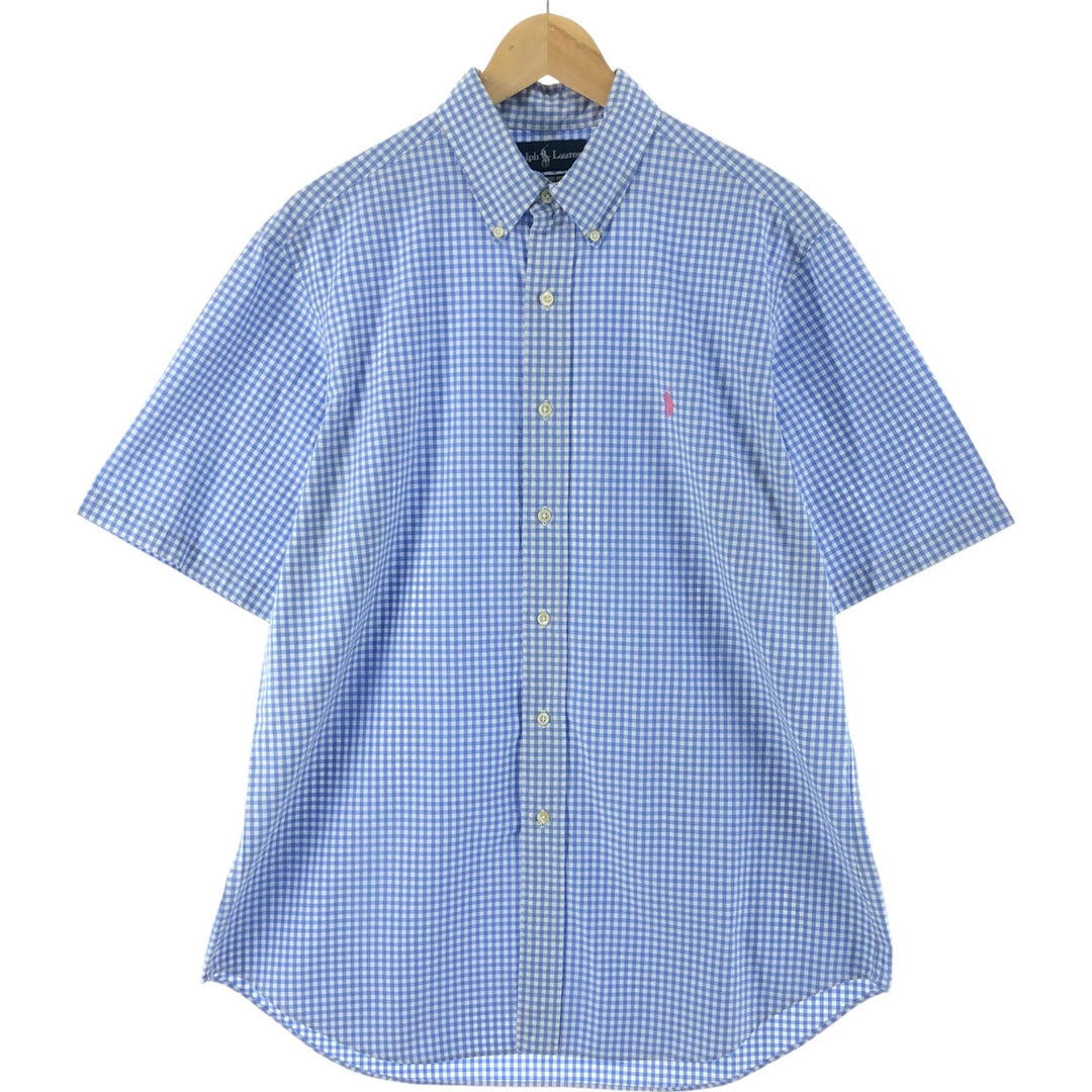 Ralph Lauren Classic Fit Gingham Check Short Sleeve Button Down Check Shirt Men's Size L cotton Blue type light blue Vintage Second Hand