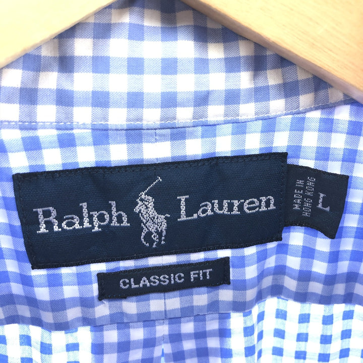 Ralph Lauren Classic Fit Gingham Check Short Sleeve Button Down Check Shirt Men's Size L cotton Blue type light blue Vintage Second Hand
