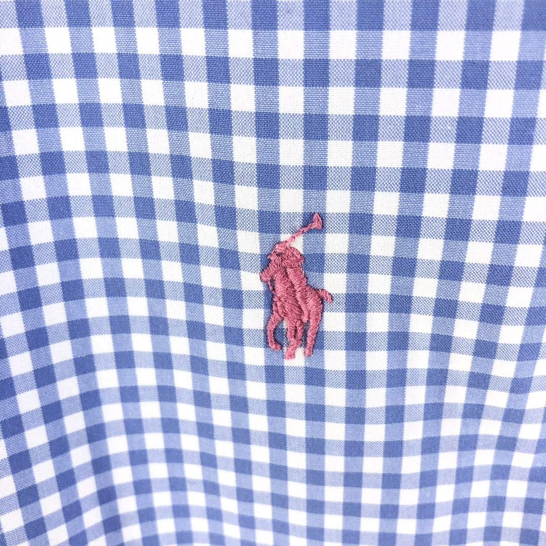 Ralph Lauren Classic Fit Gingham Check Short Sleeve Button Down Check Shirt Men's Size L cotton Blue type light blue Vintage Second Hand
