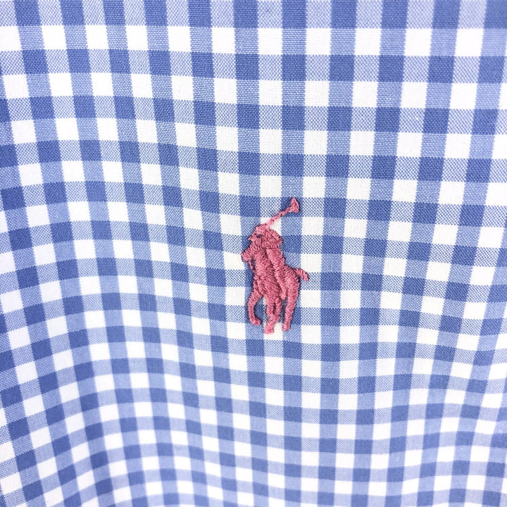 Ralph Lauren Classic Fit Gingham Check Short Sleeve Button Down Check Shirt Men's Size L cotton Blue type light blue Vintage Second Hand