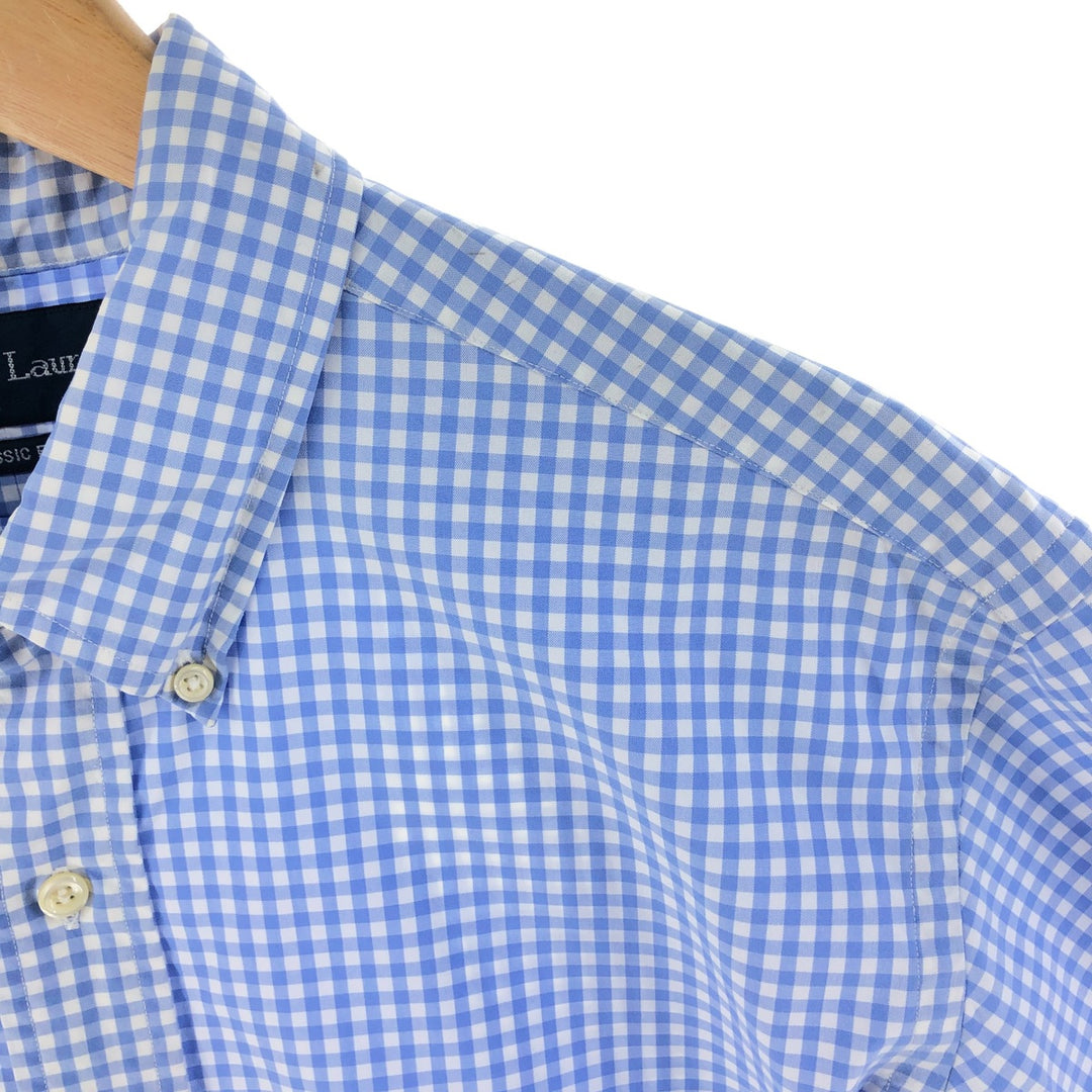 Ralph Lauren Classic Fit Gingham Check Short Sleeve Button Down Check Shirt Men's Size L cotton Blue type light blue Vintage Second Hand