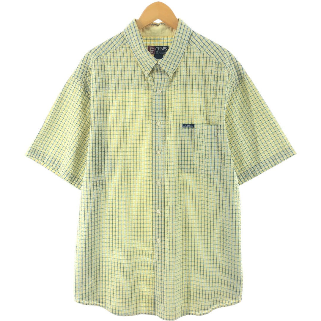 90'S Ralph Lauren CHAPS Seersucker Short Sleeve Button-Down Check Shirt Men's XL Vintage cotton yellow type Vintage Second Hand
