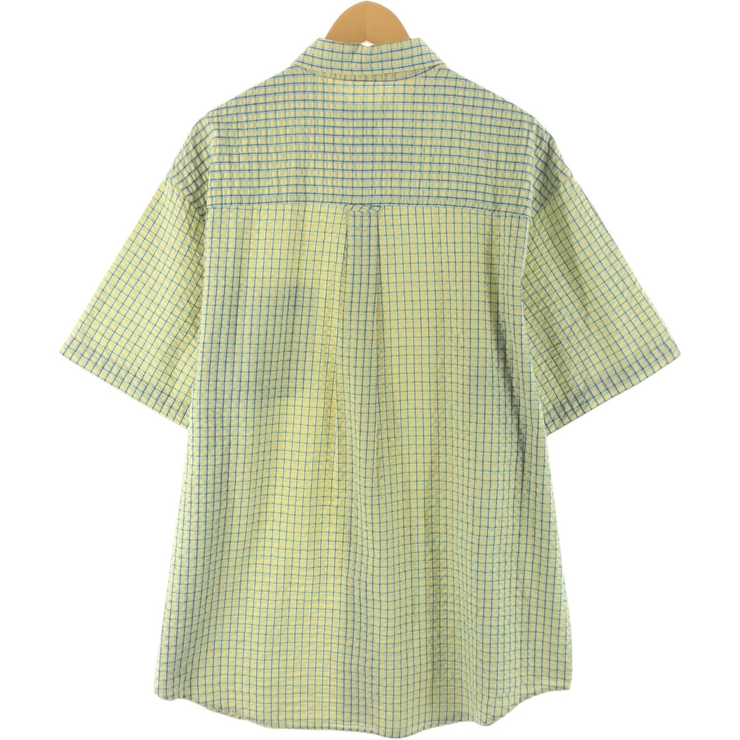 90'S Ralph Lauren CHAPS Seersucker Short Sleeve Button-Down Check Shirt Men's XL Vintage cotton yellow type Vintage Second Hand
