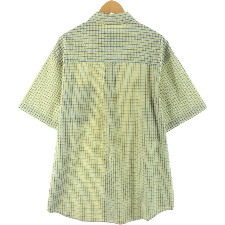 90'S Ralph Lauren CHAPS Seersucker Short Sleeve Button-Down Check Shirt Men's XL Vintage cotton yellow type Vintage Second Hand