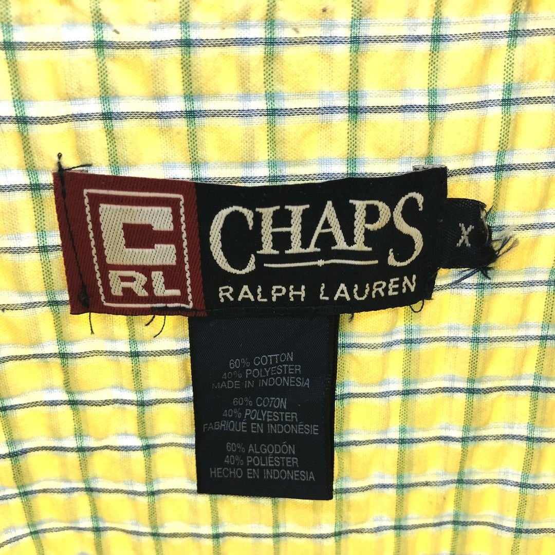 90'S Ralph Lauren CHAPS Seersucker Short Sleeve Button-Down Check Shirt Men's XL Vintage cotton yellow type Vintage Second Hand