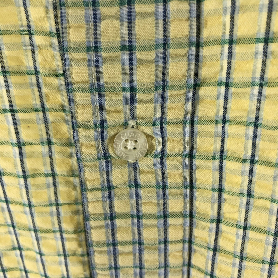 90'S Ralph Lauren CHAPS Seersucker Short Sleeve Button-Down Check Shirt Men's XL Vintage cotton yellow type Vintage Second Hand