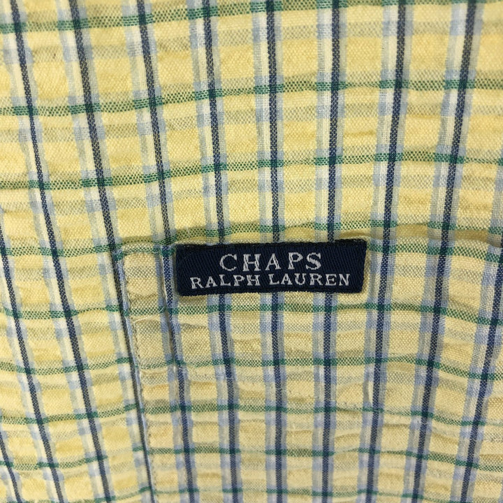 90'S Ralph Lauren CHAPS Seersucker Short Sleeve Button-Down Check Shirt Men's XL Vintage cotton yellow type Vintage Second Hand