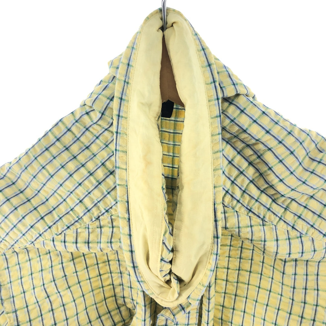 90'S Ralph Lauren CHAPS Seersucker Short Sleeve Button-Down Check Shirt Men's XL Vintage cotton yellow type Vintage Second Hand