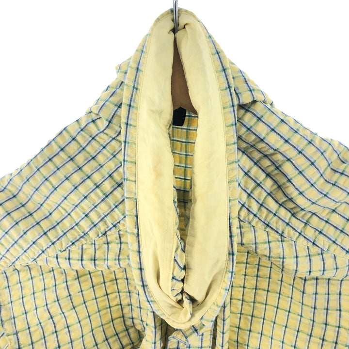90'S Ralph Lauren CHAPS Seersucker Short Sleeve Button-Down Check Shirt Men's XL Vintage cotton yellow type Vintage Second Hand