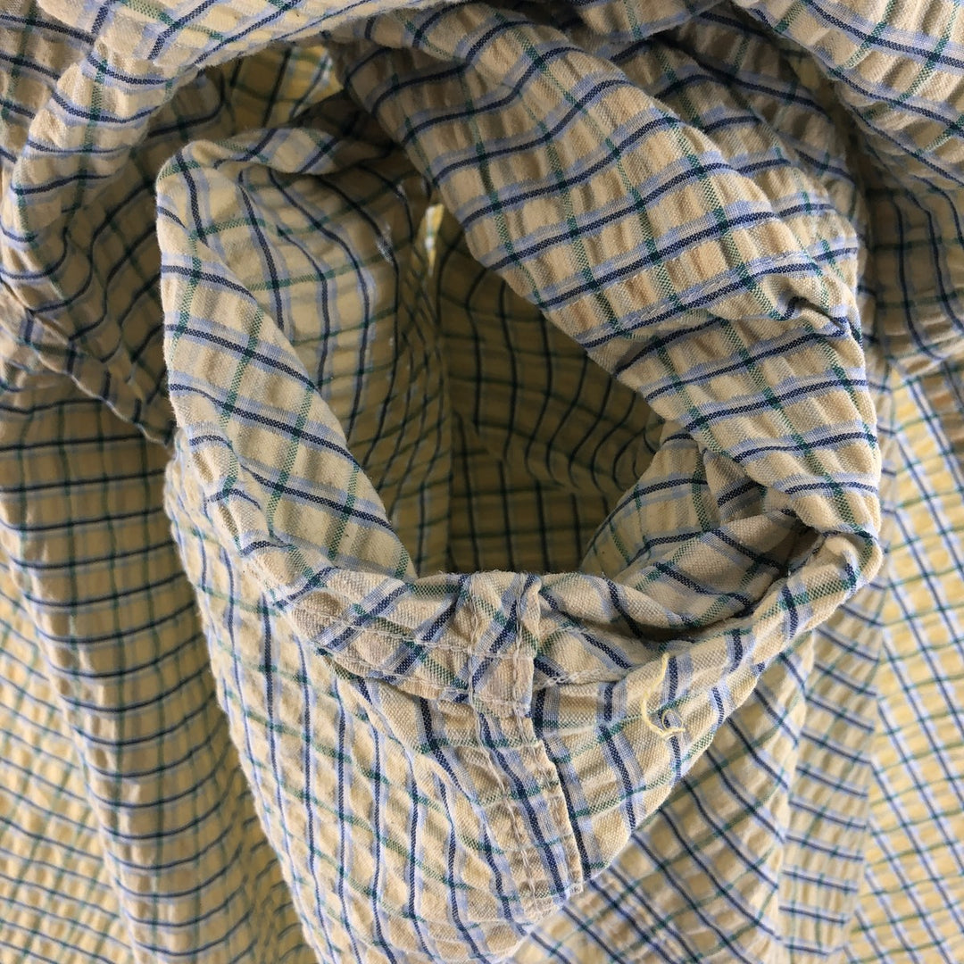 90'S Ralph Lauren CHAPS Seersucker Short Sleeve Button-Down Check Shirt Men's XL Vintage cotton yellow type Vintage Second Hand