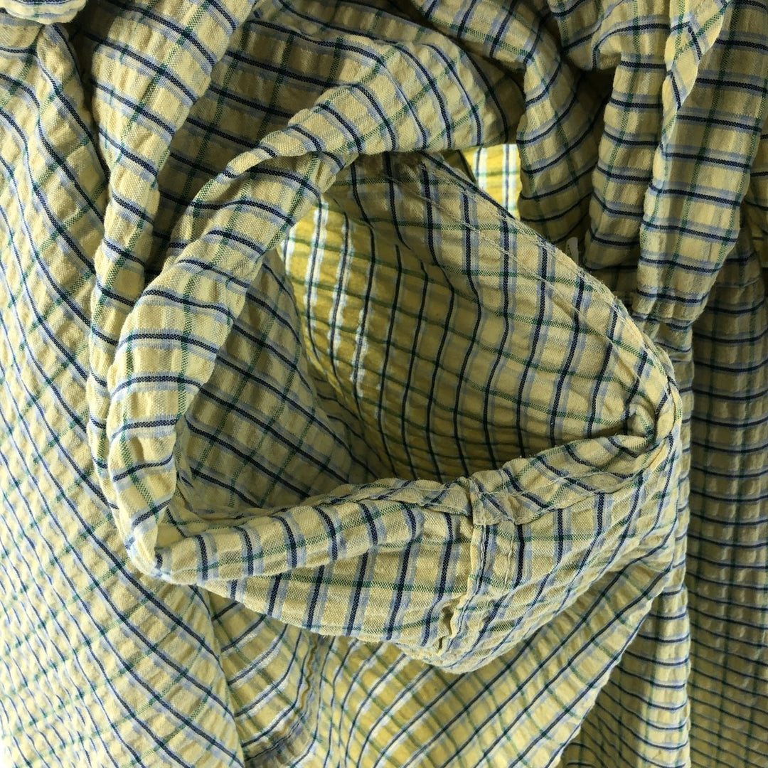 90'S Ralph Lauren CHAPS Seersucker Short Sleeve Button-Down Check Shirt Men's XL Vintage cotton yellow type Vintage Second Hand