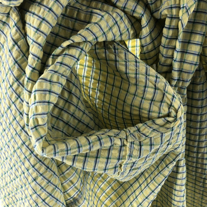 90'S Ralph Lauren CHAPS Seersucker Short Sleeve Button-Down Check Shirt Men's XL Vintage cotton yellow type Vintage Second Hand