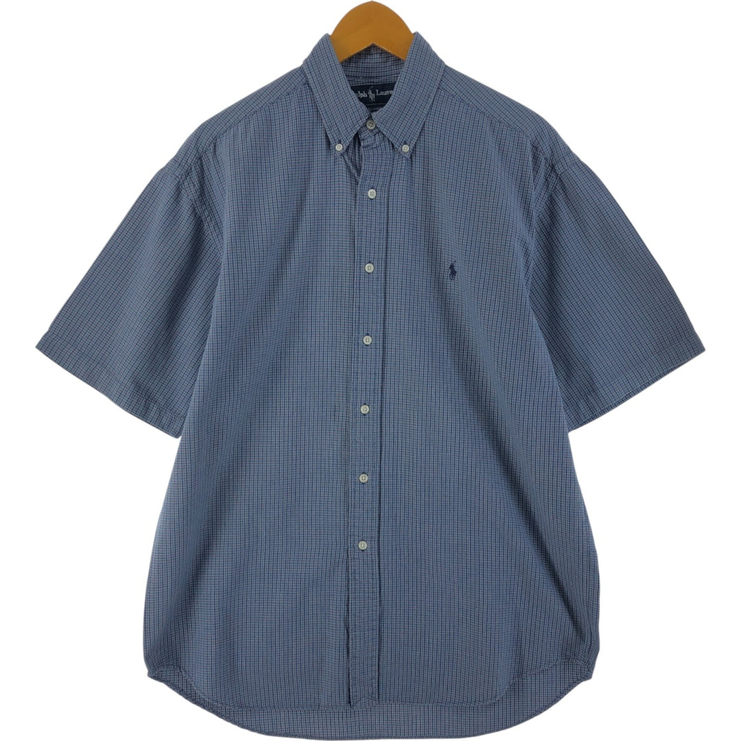 Ralph Lauren BLAIRE short sleeve button down check shirt, men's size M cotton blue type Vintage Second Hand