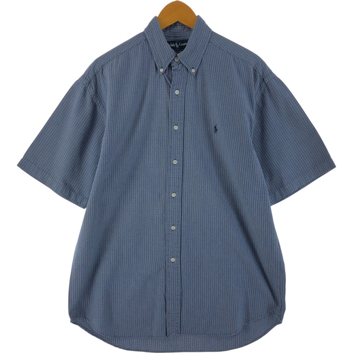 Ralph Lauren BLAIRE short sleeve button down check shirt, men's size M cotton blue type Vintage Second Hand