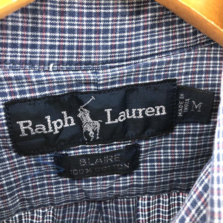 Ralph Lauren BLAIRE short sleeve button down check shirt, men's size M cotton blue type Vintage Second Hand