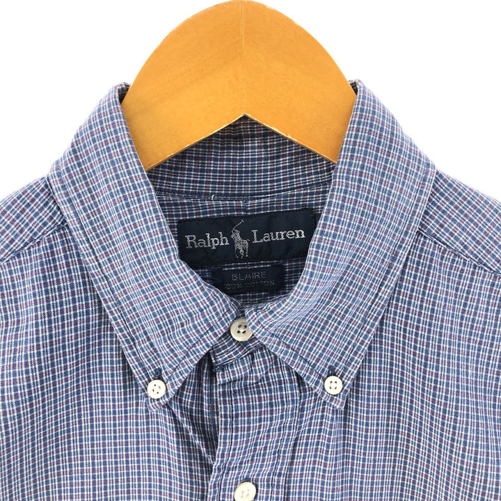 Ralph Lauren BLAIRE short sleeve button down check shirt, men's size M cotton blue type Vintage Second Hand