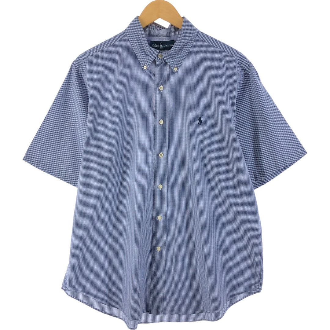 Ralph Lauren Classic Fit Gingham Check Short Sleeve Button Down Check Shirt Men's XL cotton blue type Vintage Second Hand