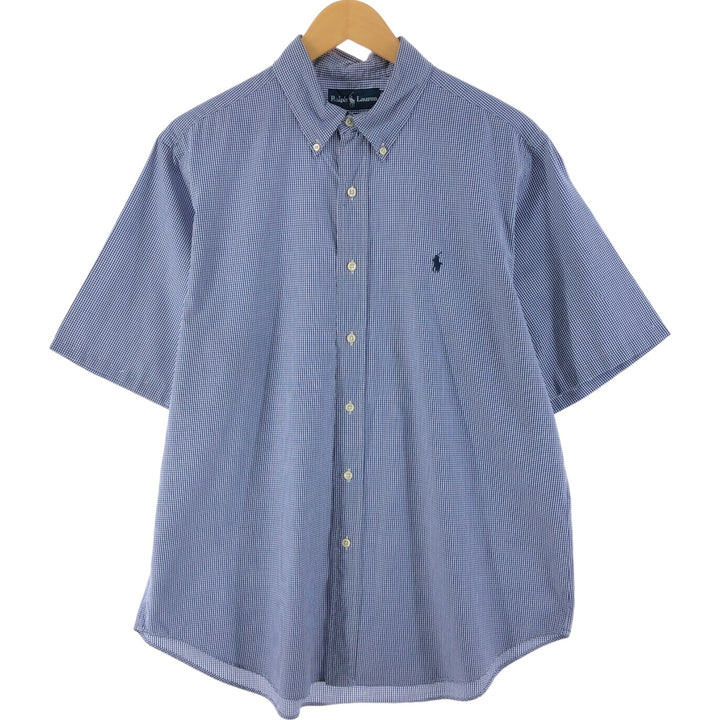 Ralph Lauren Classic Fit Gingham Check Short Sleeve Button Down Check Shirt Men's XL cotton blue type Vintage Second Hand