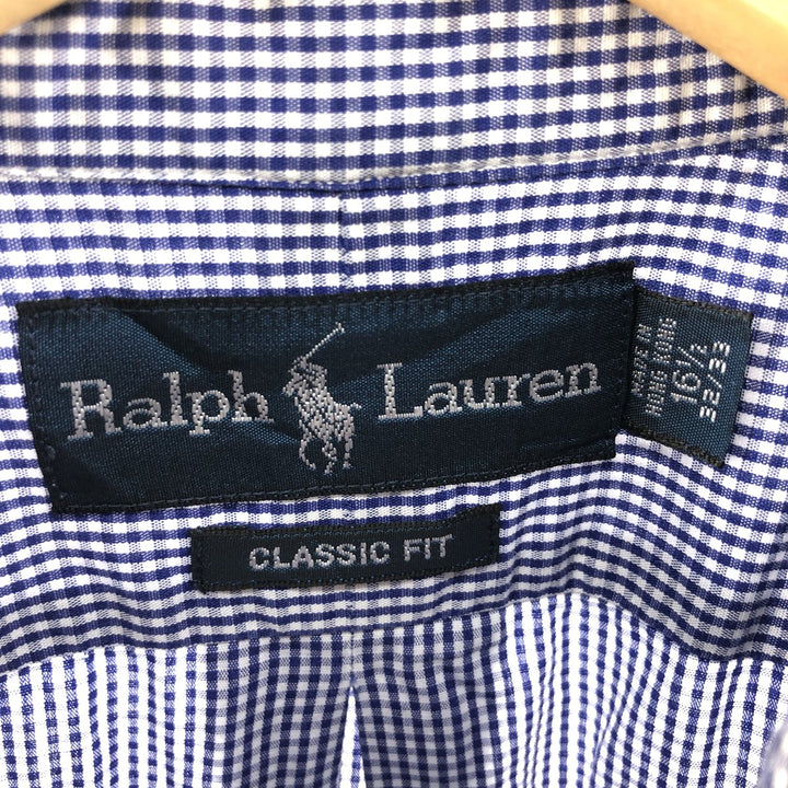 Ralph Lauren Classic Fit Gingham Check Short Sleeve Button Down Check Shirt Men's XL cotton blue type Vintage Second Hand