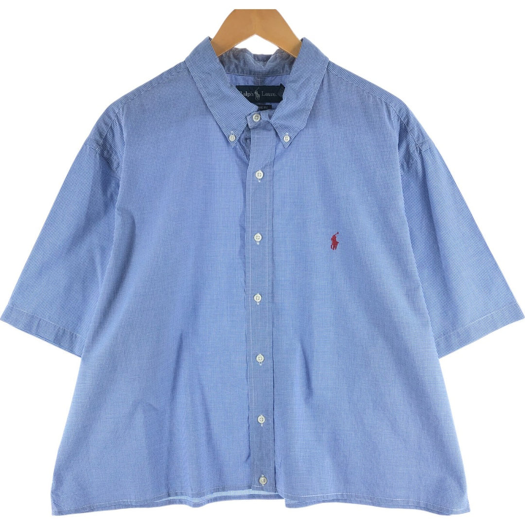 Ralph Lauren Classic Fit Gingham Check Short Sleeve Button Down Check Shirt Box Shirt Men's XXL cotton blue type Vintage Second Hand