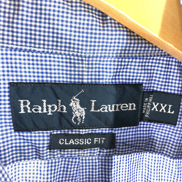 Ralph Lauren Classic Fit Gingham Check Short Sleeve Button Down Check Shirt Box Shirt Men's XXL cotton blue type Vintage Second Hand