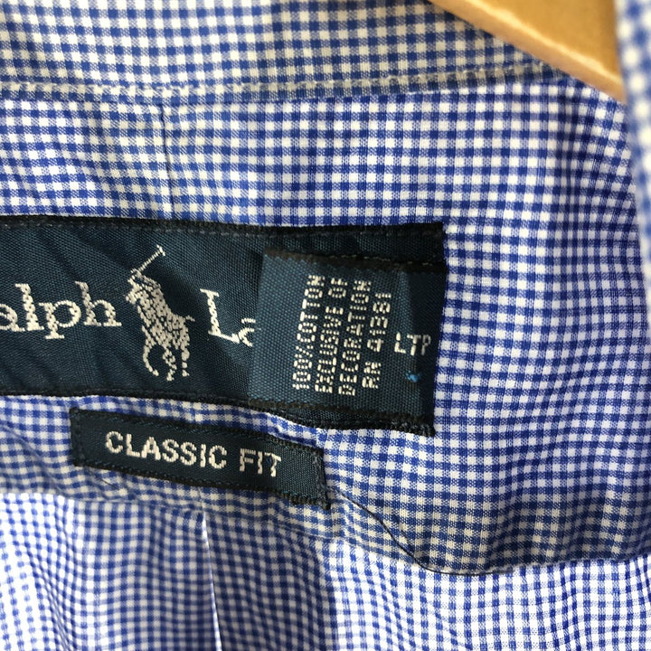 Ralph Lauren Classic Fit Gingham Check Short Sleeve Button Down Check Shirt Box Shirt Men's XXL cotton blue type Vintage Second Hand