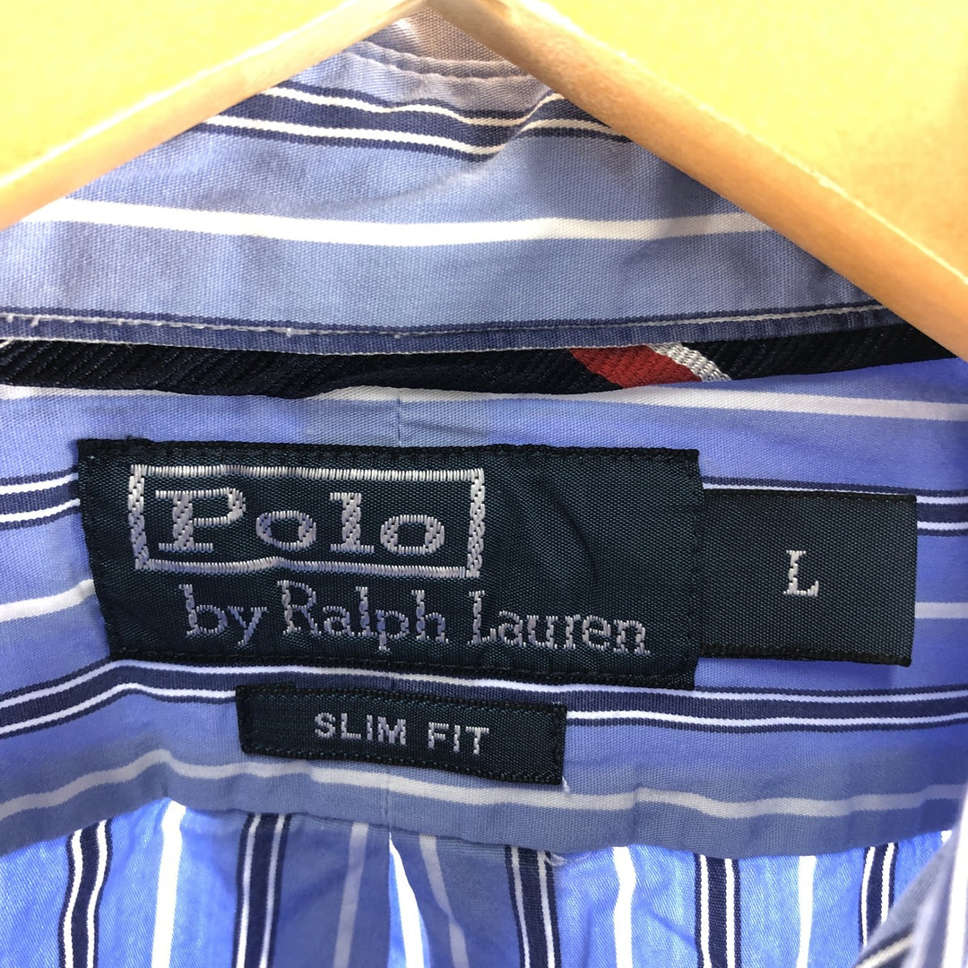 POLO by Ralph Lauren SLIM FIT Slim fit long sleeve button down striped shirt Men's L size cotton blue type Vintage Second Hand