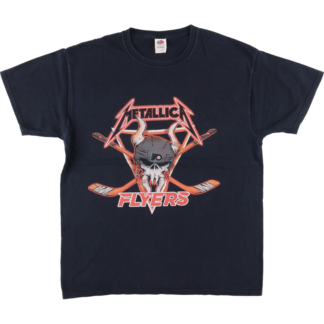 Fruit of the Loom Metallica Skull Pattern Band T-shirt Band Tee Men's L size cotton black type Vintage Second Hand