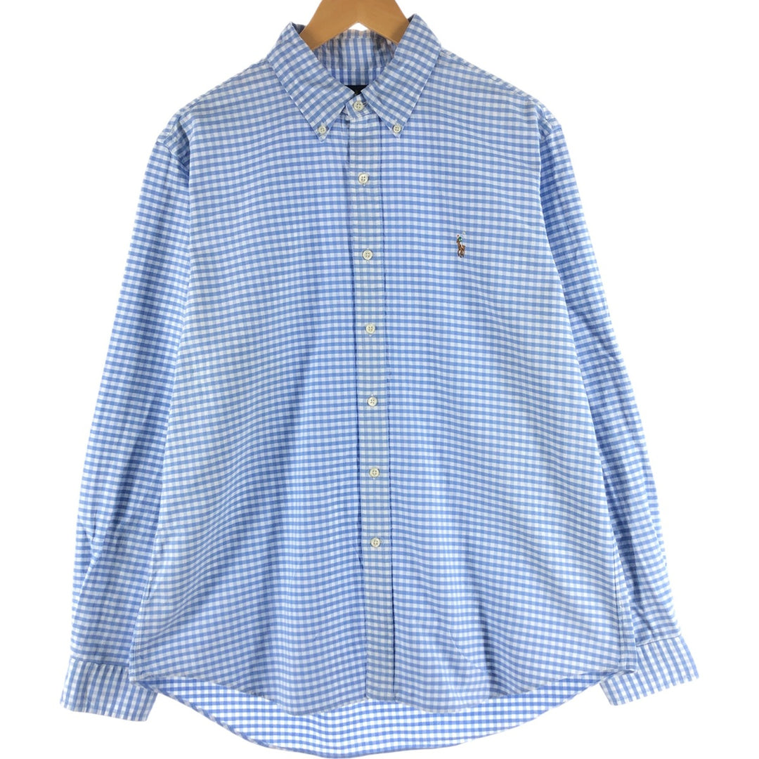 Ralph Lauren Gingham Check Long Sleeve Button-Down Check Shirt, Men's Size L cotton Blue type light blue Vintage Second Hand