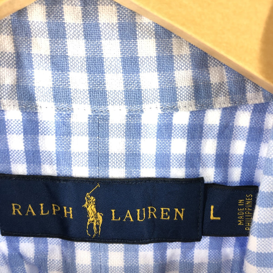 Ralph Lauren Gingham Check Long Sleeve Button-Down Check Shirt, Men's Size L cotton Blue type light blue Vintage Second Hand