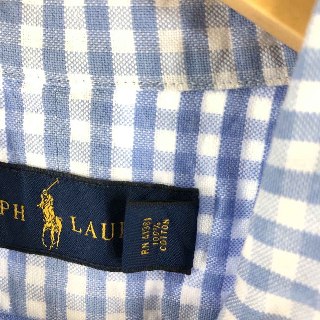 Ralph Lauren Gingham Check Long Sleeve Button-Down Check Shirt, Men's Size L cotton Blue type light blue Vintage Second Hand