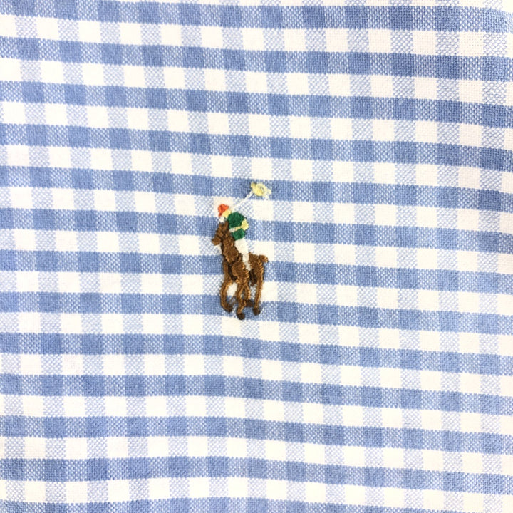 Ralph Lauren Gingham Check Long Sleeve Button-Down Check Shirt, Men's Size L cotton Blue type light blue Vintage Second Hand