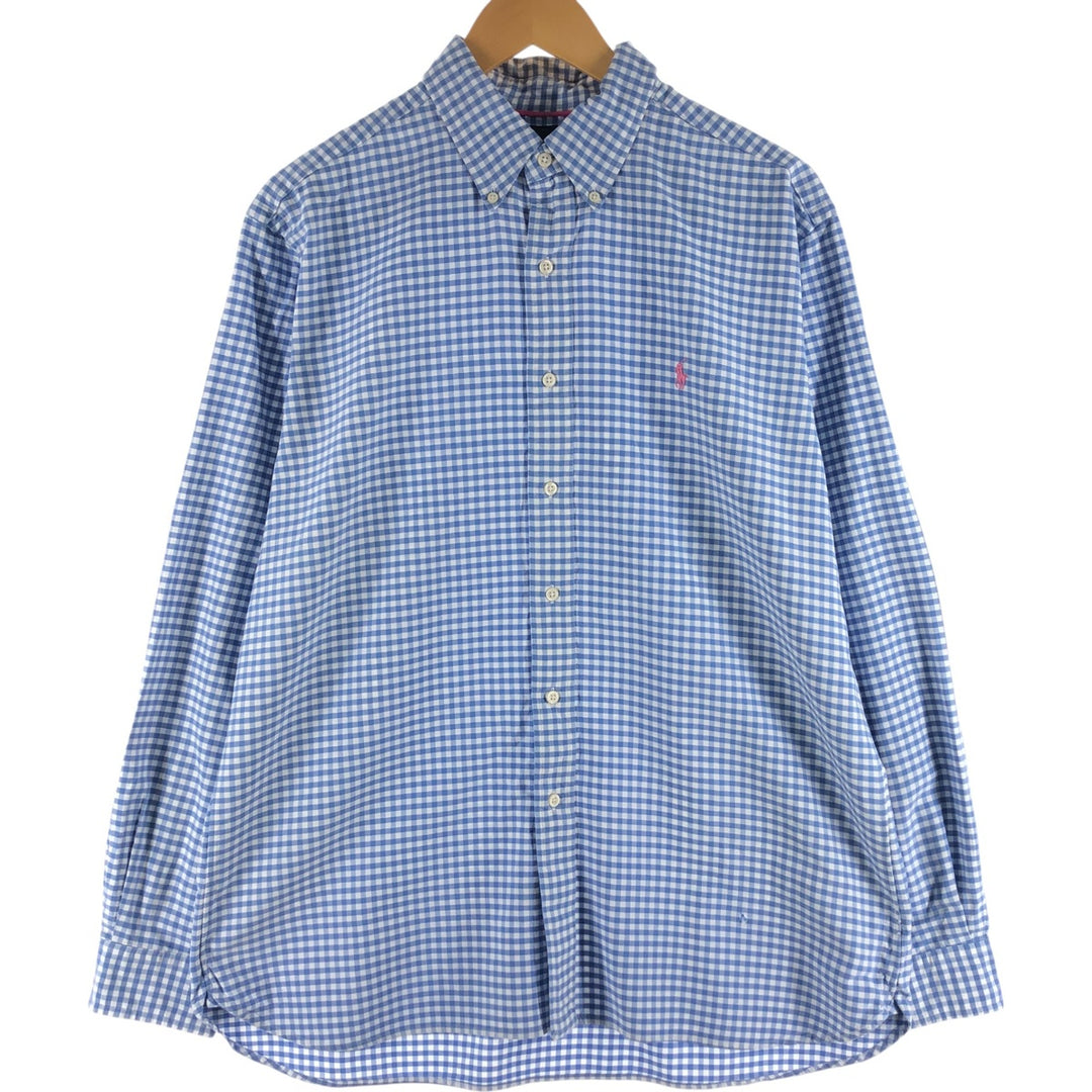 Ralph Lauren Classic Fit Gingham Check Long Sleeve Button Down Check Shirt Men's Size L cotton blue type Vintage Second Hand