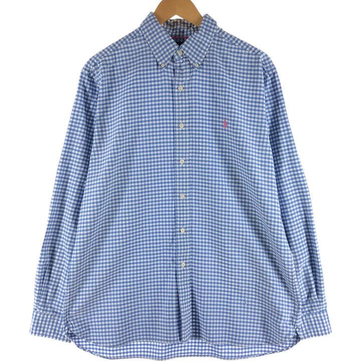 Ralph Lauren Classic Fit Gingham Check Long Sleeve Button Down Check Shirt Men's Size L cotton blue type Vintage Second Hand