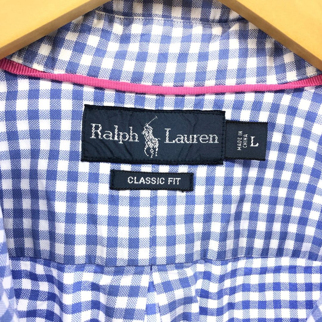 Ralph Lauren Classic Fit Gingham Check Long Sleeve Button Down Check Shirt Men's Size L cotton blue type Vintage Second Hand