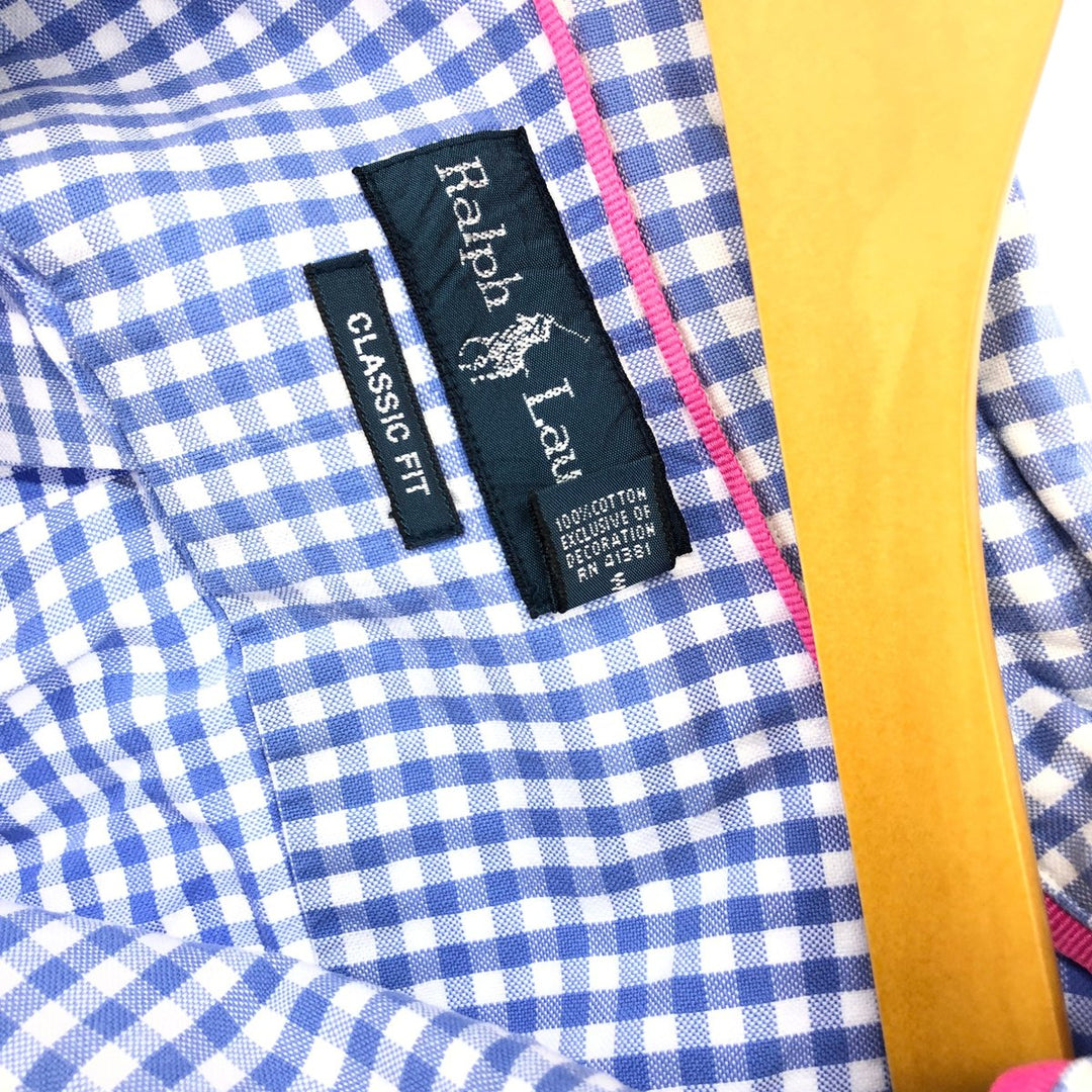 Ralph Lauren Classic Fit Gingham Check Long Sleeve Button Down Check Shirt Men's Size L cotton blue type Vintage Second Hand