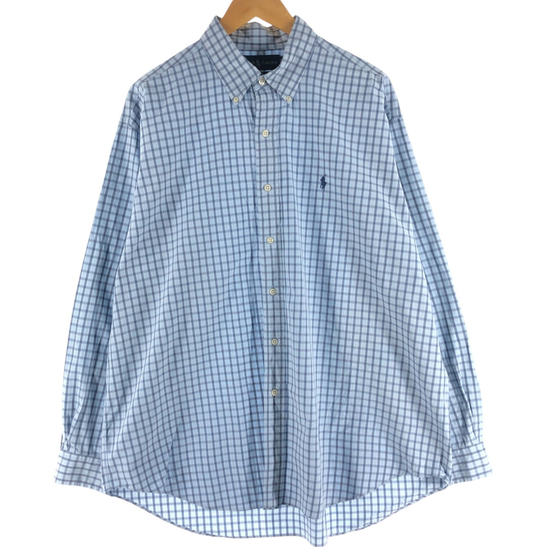 Ralph Lauren BLAKE long sleeve button down check shirt, men's XL size cotton blue type Vintage Second Hand