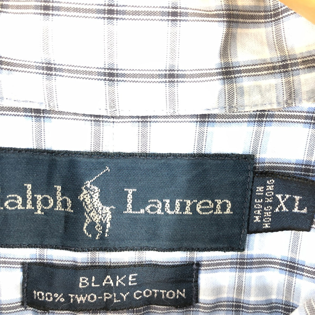 Ralph Lauren BLAKE long sleeve button down check shirt, men's XL size cotton blue type Vintage Second Hand