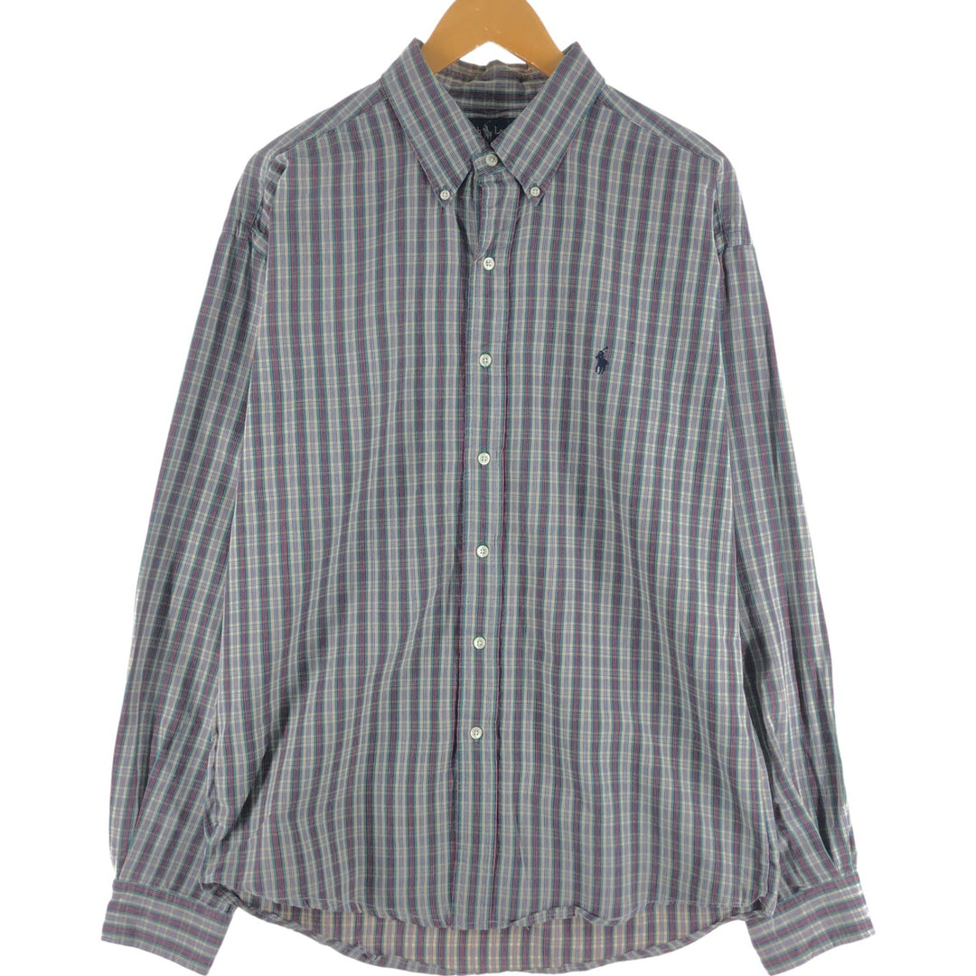 Ralph Lauren BLAKE long sleeve button down check shirt, men's XL size cotton blue type Vintage Second Hand