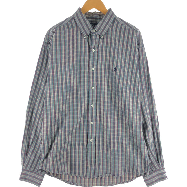Ralph Lauren BLAKE long sleeve button down check shirt, men's XL size cotton blue type Vintage Second Hand