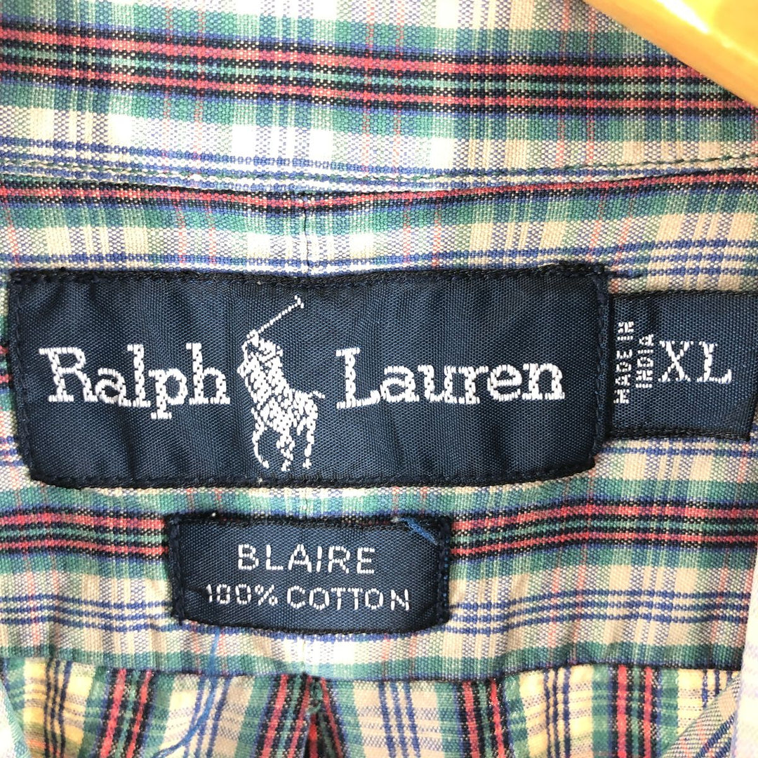 Ralph Lauren BLAKE long sleeve button down check shirt, men's XL size cotton blue type Vintage Second Hand