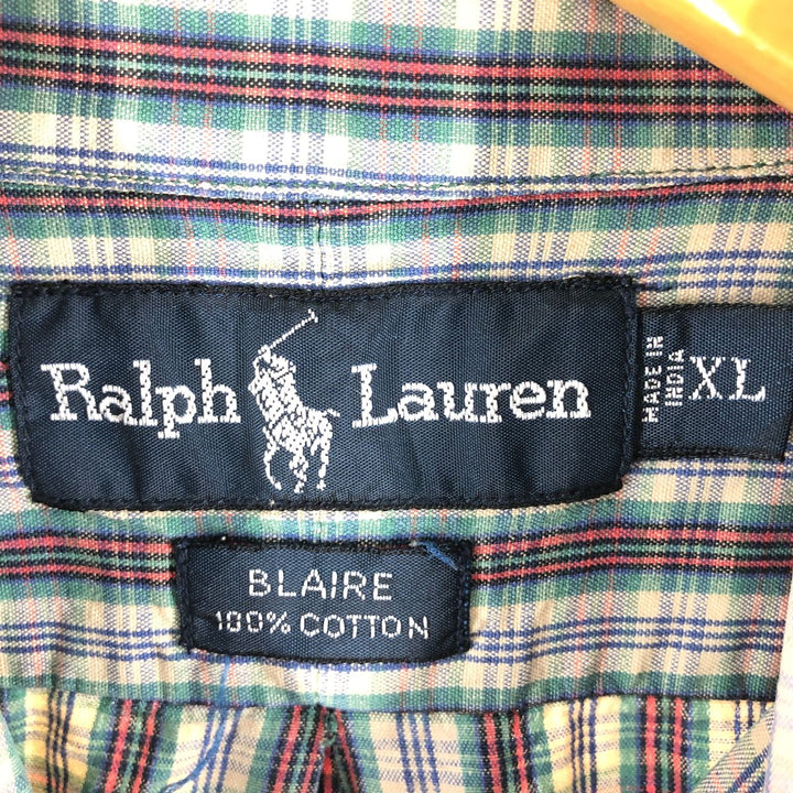 Ralph Lauren BLAKE long sleeve button down check shirt, men's XL size cotton blue type Vintage Second Hand